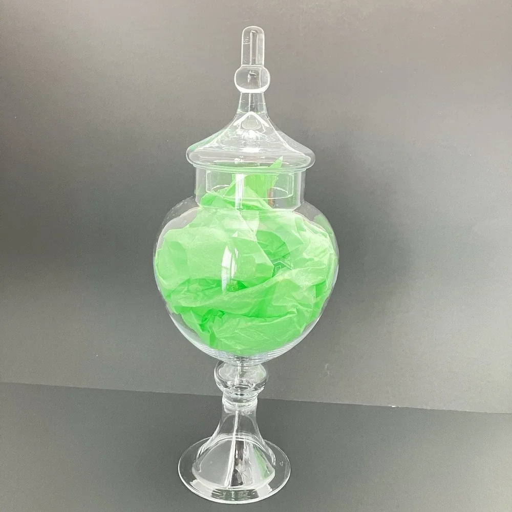 VTG Clear Glass Apothecary Jar Covered Compote Pedestal Candy Dish Finial Footed